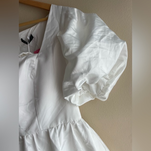 New Shein Curve Women White Puff Sleeve Square Neck Mid Dress Size 1X - Picture 3 of 12